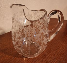 Vintage Etched Glass Serving Pitcher