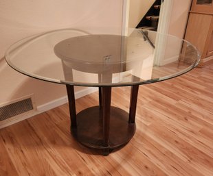 Vintage Glass Top Wood Base Dining Table