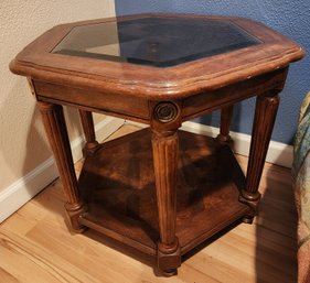 Vintage Wood And Glass Pentagon Shaped Coffee Table