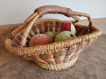 Vintage Woven Basket With Artificial Fruit Selections