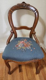 Vintage Wooden Chair With Needlepoint Accent