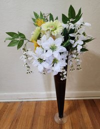 Decorative Ribbon Accent Vase With Large Floral Artificial Arrangement