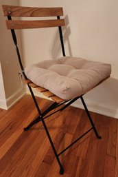 Metal Chair With Wood Slat Feature And Cushion