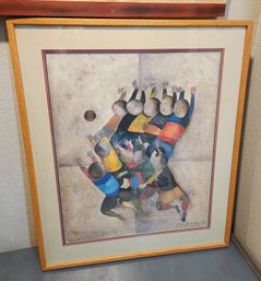 Large Framed 1970s Print Ballon Players By Graciela Rodo Boulanger