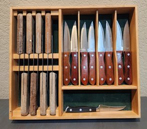 Assortment Of Kitchen Knives With Wood Organizer