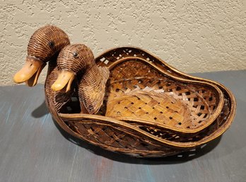 (2) Nesting Duck Woven Wicker Decorative Baskets