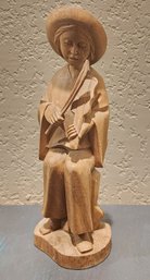 Vintage Carved Wood Person Playing Violin Figure