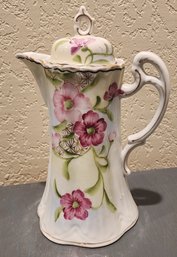 Large Decorative Flower Themed Porcelain Coffee Or Teapot