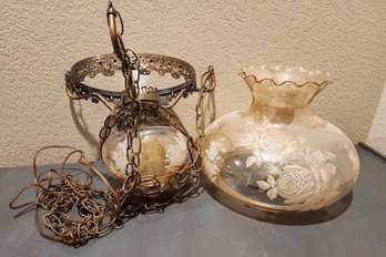 Vintage Hanging Art Glass Lamp