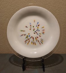 Large Art Glass Platter With Metal Stand