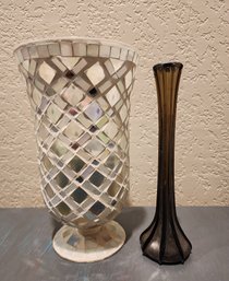 (2) Glass Home Decor Decorative Vessels