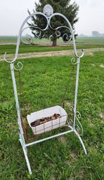 Ornate Metal Decorative Stand With Hanging Basket Included