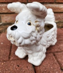 Vintage Ceramic White Dog Planter