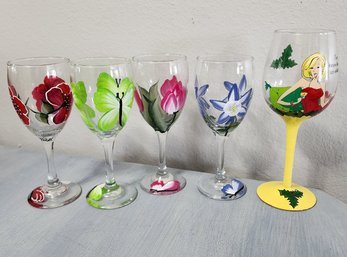 Assortment Of Hand Painted Wine Glasses