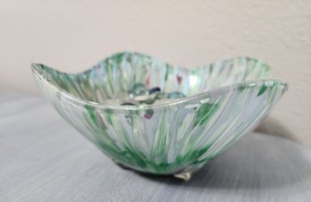 Art Glass Decorative Bowl With Colored Beads