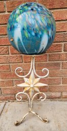 Metal Ornate Stand With Decorative Glass Orb Ball