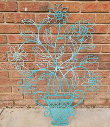 Large Blue Metal Yard Decor Flower Basket Accent