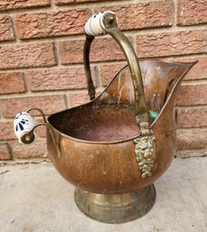 Vintage Copper Pail With Ceramic Handle Accents