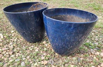 (2) Large Blue Flower Pots