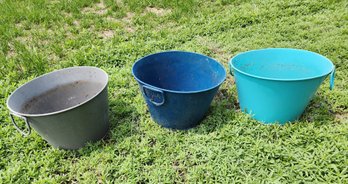 (3) Colorful Metal Buckets With Handles