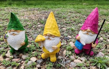 (3) Outdoor Garden Decor Knome Figures