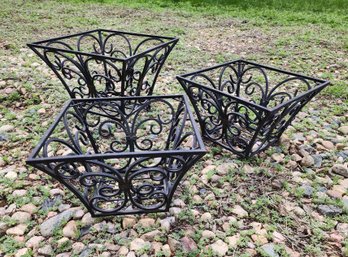 (3) Ornate Metal Flower Baskets