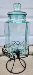 Glass Beverage Pitcher With Metal Stand