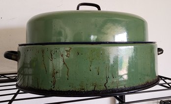 Large Vintage Green Enamel Broiler Pan