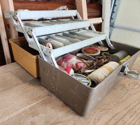 Vintage Tackle Box With Assortment Of Fishing Supplies