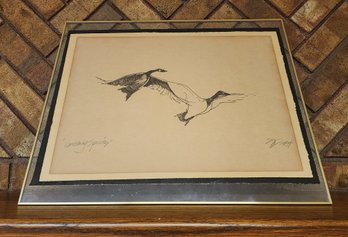 Vintage Fine Art Framed Pencil Drawing VANISHING SPECIES Signed