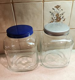 (2) Screw On Lid Large Glass Storage Containers