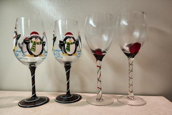 (4) Decorative Wine Glasses