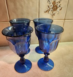 (4) Indigo Blue Vintage Drinking Glasses