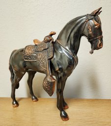 Vintage Metal Cast Horse With Removable Highly Stylized Saddle