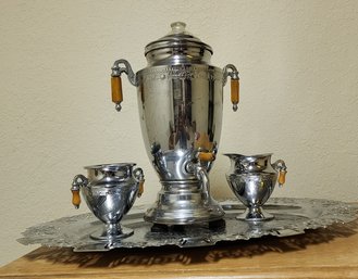 Vintage Silver Plated Coffee Set With Silver Plated Serving Tray