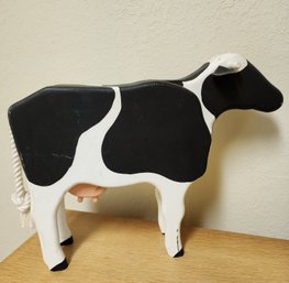 Vintage Handmade Wooden Cow Theme Piggy Bank