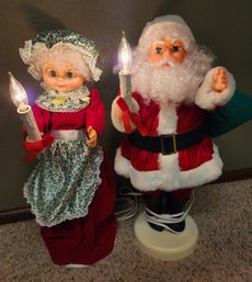 (2) Vintage Christmas Santa And Mrs. CLAUS Motion Effect Decoration Figures