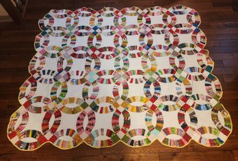 Large Handmade Quilt With Circular Interconnected Patterns