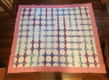 Large Handmade Quilt With Hollow Circle Patterns