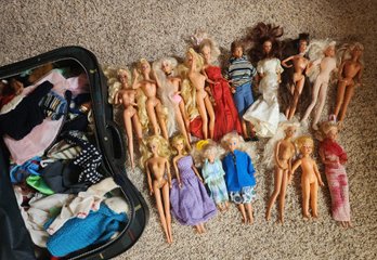 Large Assortment Of Barbie And Other Dolls, Doll Clothing And Storage Bag