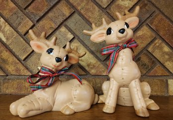 (2) Vintage Porcelain Reindeer Christmas Holiday Decor