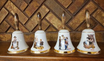 (4) VILETTA Fine China NORMAN ROCKWELL Wood Handle Bells