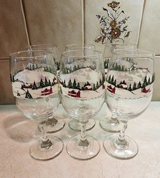 Set Of Holiday Snowfall Christmas Wine Glasses