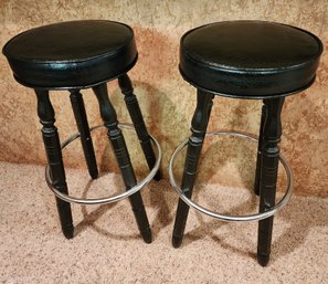 Set Of (2) Vintage Black And Chrome Bar Stools