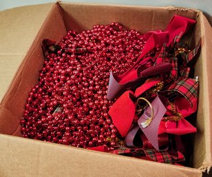 Large Box Of Beads And Bows Christmas Holiday Decor