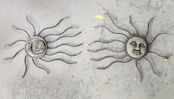 (2) Metal Outdoor Or Indoor SUN/MOON Wall Accent Decor