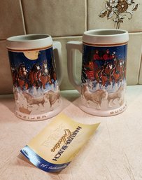 (2) Vintage BUDWEISER Beer Holiday Stein Mugs