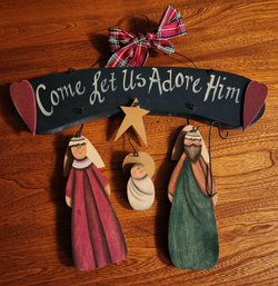 Christmas Home Decor OH COME LET US ADORE HIM Hanging Sign