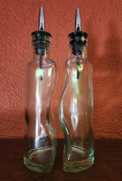 (2) Matching Glass Oil Serving Canisters