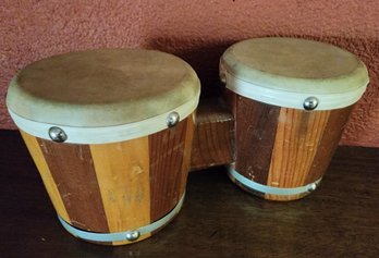 Vintage Set Of Zim Gar Wooden Bongo Hand Drums